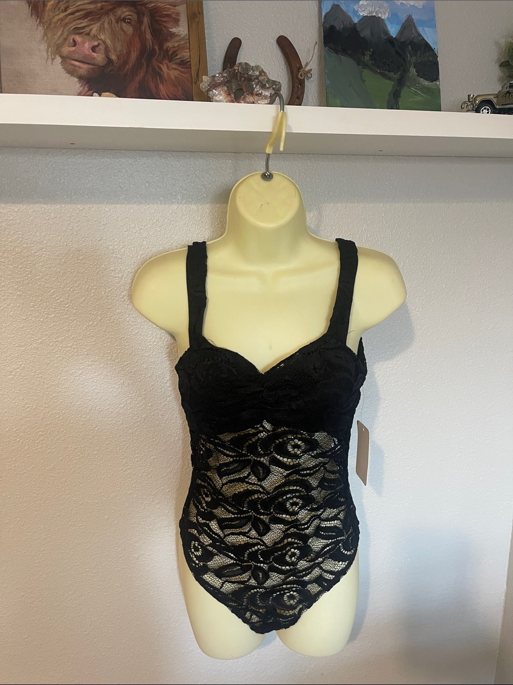 Black Floral Lace One-Piece Bodysuit
